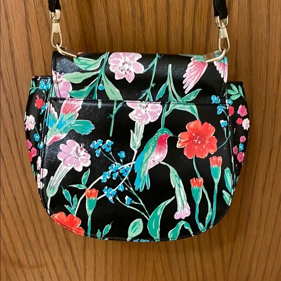 KATE SPADE UEC Black Floral Women's Crossbody Bag Hummingbird Red Green Blue - Picture 8 of 10
